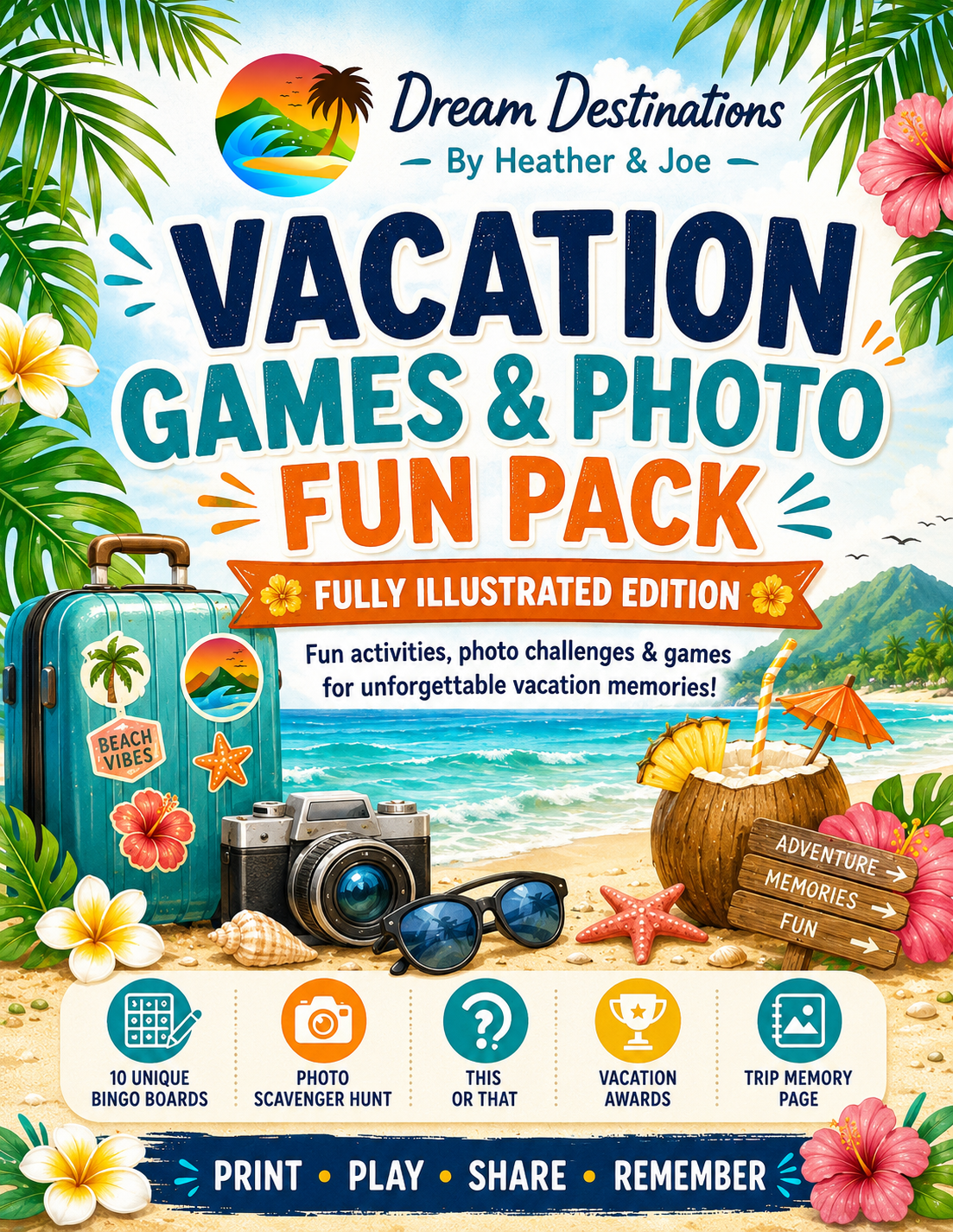 Vacation Games &amp; Photo Fun Pack — Printable Travel Activity PDF
